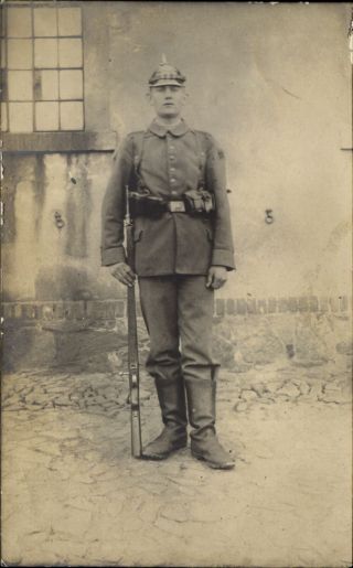 Wwi German Soldier Pickelhaube Field Portrait Rppc Photo 1917 Message On Back