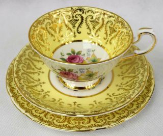 c1960s Vintage Yellow Paragon China Cabinet Cup & Saucer Hand Painted Gold Gilt 2