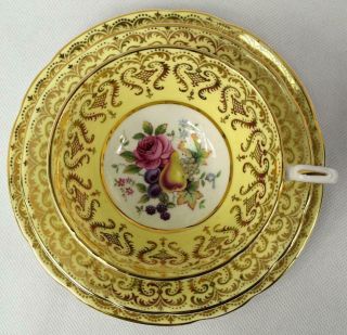c1960s Vintage Yellow Paragon China Cabinet Cup & Saucer Hand Painted Gold Gilt 3