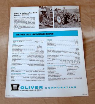 Vintage Oliver Corporation Model 550 Tractor Advertising Brochure - Ca 1965 3