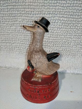 " Save For A Rainy Day ",  Cast Iron Duck Coin Bank,  Vintage Early 1900 