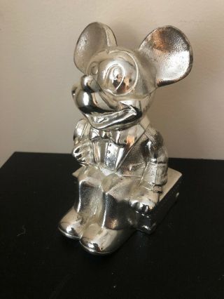 Vintage 1960 ' s Leonard Walt Disney Mickey Mouse Silver Plated Metal Coin Bank 2
