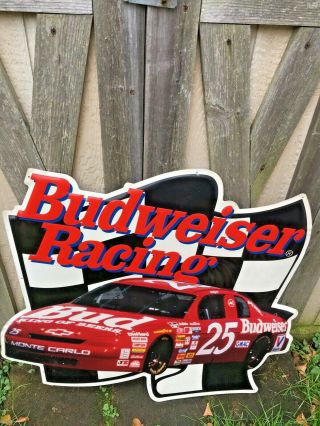 Vtg 1995 Budweiser Nascar Racing Metal Sign Large 33 X 30 Advertising Display