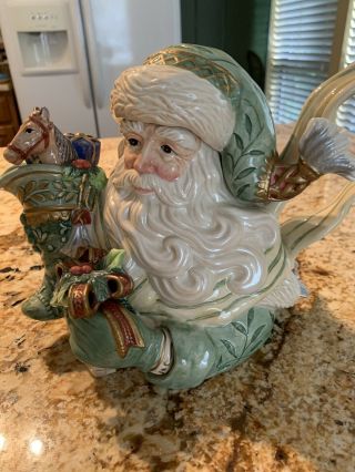 Fitz And Floyd Classic Green Santa Head Teapot