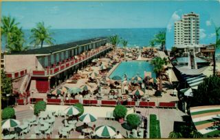 1961 Air Aerial Pool Multi - View Delano Miami Beach Fl Postcard D31
