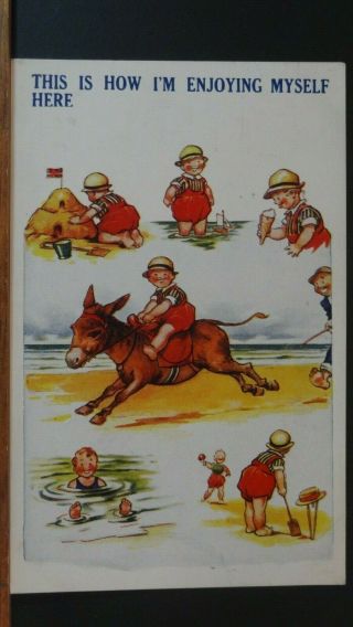 Bamforth Seaside Comic Postcard: Donkey,  Ice Cream,  Cricket & Sandcastles Humour