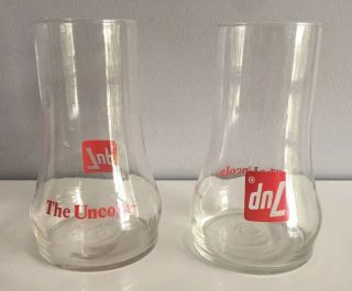 7up 7 UP The Uncola Glasses Cups VINTAGE Upside Down SET OF 2 1970 ' s 2