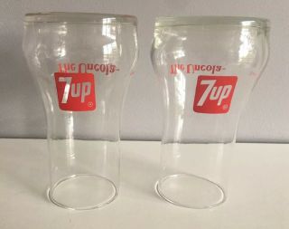 7up 7 UP The Uncola Glasses Cups VINTAGE Upside Down SET OF 2 1970 ' s 3