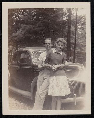 Vintage Antique Photograph Man Hugging Woman In Front Of Old Vintage Car Auto