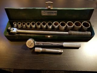 Vintage Sk Tools 1/2 " Drive Socket Wrench 42470 Set W/ Metal Case (sae)