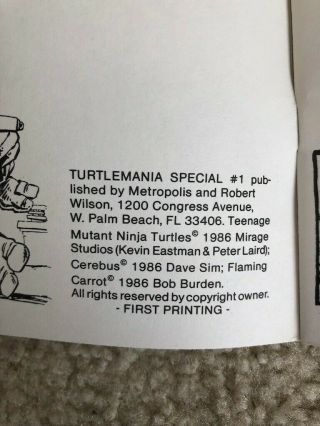 Teenage Mutant Ninja Turtles Turtlemania Special 1 - Mirage,  1986 ONLY 3000 2