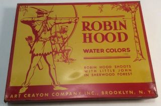 Vintage Yellow Robin Hood Water Colors Tin Art Crayon Company Brooklyn York
