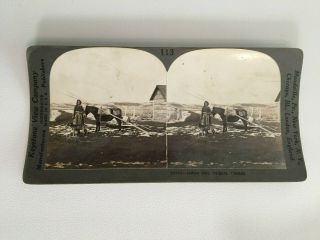Antique Stereoview Native Girl W/ Dog Horse & Travois Homestead Calgary Canada