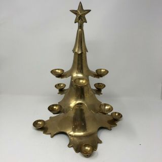 Vintage Brass Christmas Tree Candelabra Candle Holder Large Heavy Star Fits 12