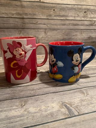 Walt Disney Store Minnie And Mickey Mouse 3d Coffee Mugs Cups Set