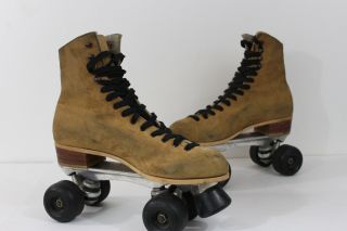 Vintage Riedell Brown Suede Leather Roller Skates Size 9
