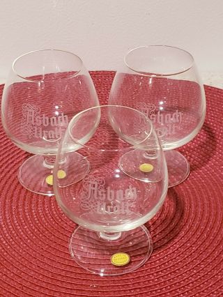 Vintage Set 3 Asbach Uralt Brandy Stemmed Snifter Glass Etched Logo Glass