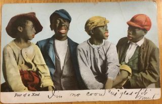 Black Americana Racist Post Card Four Of A Kind 1907.