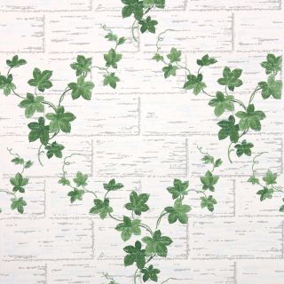 1950s Vintage Wallpaper Kitchen Botanical Green Ivy On White And Blue Brick