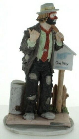 One Way Figure Emmett Kelly Jr.  Collectible Ceramic Hobo Clown Hitchhiker