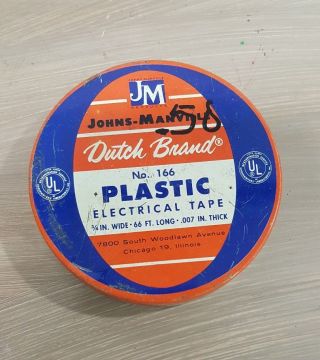 Dutch Brand Electrical Tape Tin (c2r) No 166 Plastic Litho Orange Blue White