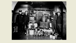 1930s Prohibition Liquor Still Stash Photo Bootleggers Bottles,  Jars,  Jail Police