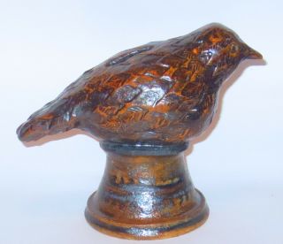 Stoneware Pottery Detailed Still Bank Life - Size Bird W/feathers & Dark Blue