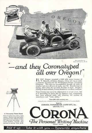 1920 Corona Personal Writing Machine Typewriter Ad Groton Ny York