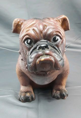 1970s Mack Truck Bulldog Hard Plastic Piggy Bank Bull Dog Figural W/ Stopper