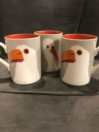 1977 Fitz And Floyd Birds Of A Feather - 3 Mugs - Pelican,  Heron,  Seagull -