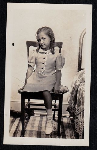 Antique Vintage Photograph Cute Little Girl With Curls Sitting In Chair