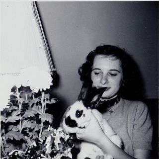 Old Vintage Antique Photograph Sexy Young Woman Holding Bunny Rabbit