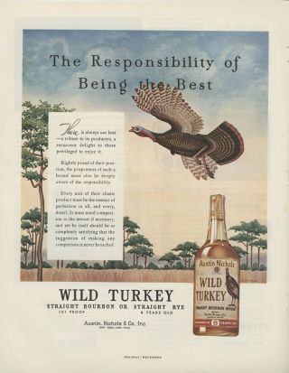 1957 Austin Nichols Co Print Advertisement: Wild Turkey Straight Bourbon Whiskey