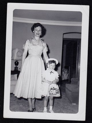 Vintage Antique Photograph Mom W/ Little Girl In Adorable Easter Outfit - Basket