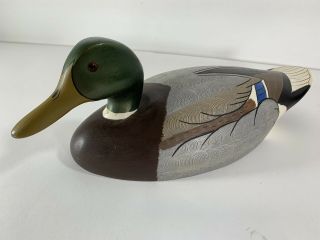 Vintage Wildfowler Duck Decoy,  Mallard Drake,  Wood 15.  5 "