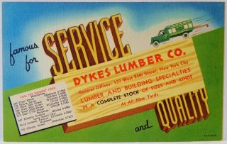 Dykes Lumber Co / York,  Ny / Linen Advertising Postcard / Salesman 