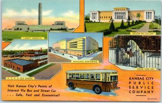 1940s Advertising Postcard Kansas City Public Service Company Chartered Bus