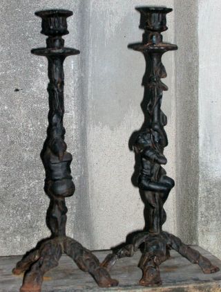 Vintage Figural Gothic Floral Style Jester Candlesticks Iron Art Co JM170 16 