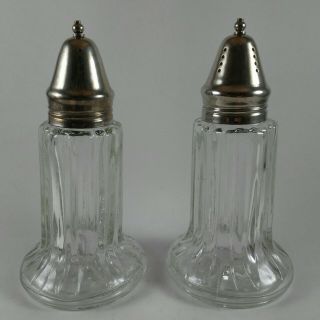 Vintage.  Very Large.  Clear Glass/ Silver Plate Tops.  Salt & Pepper Shakers