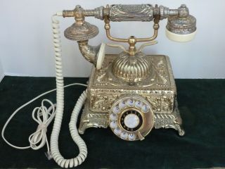 Vintage Ornate Gold Tone Rotary Dial Telephone Korea