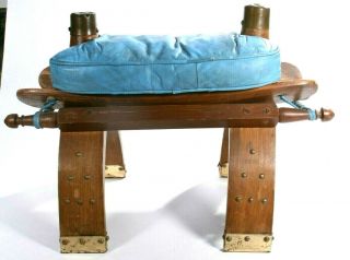Vintage Egypt Camel Saddle Footstool Moroccan Ottoman Stool Wood Brass Leather