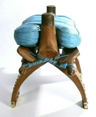 Vintage Egypt Camel Saddle Footstool Moroccan Ottoman Stool Wood Brass Leather 3