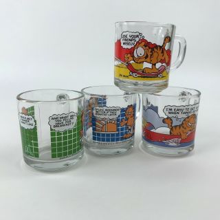 Mcdonalds Garfield Mugs 1978 Set Of 4 Glass Coffee Mugs Jim Davis Vintage