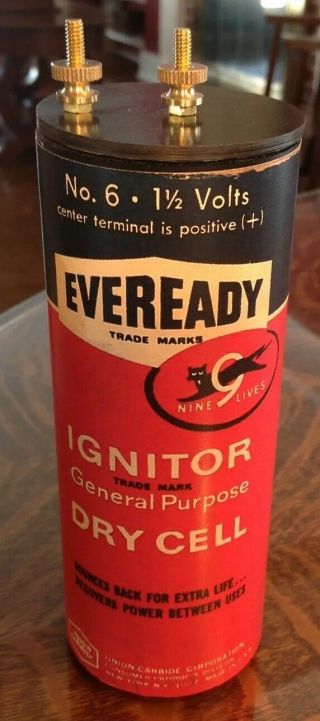 Antique Refillable 6 Eveready Cat Dry Cell Battery Telephone,  Radio,  Lantern
