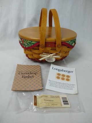 Longaberger 2004 Red Gumdrop Tree Trimming Basket W/lid Protector Liner & Card