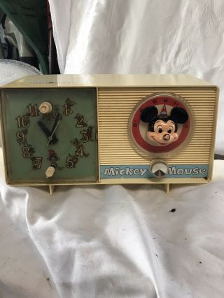 1960 General Electric White Mickey Mouse Tube Clock Radio Model C2418a