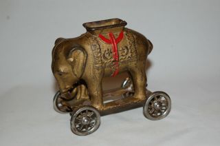 Cast Iron " Elephant On Wheels " Still Bank Made By A.  C.  Williams