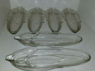 Corn On The Cob Dishes Holders Set Of 6 Vintage Clear Pressed Glass