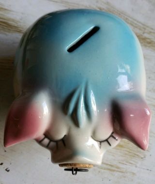 Vintage Hull Pottery 1957 Corky Pig Piggy Bank Pink Blue W/ Cork Nose Usa 1222