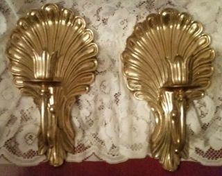 2 Hard To Find Vintage Andrea By Sadek Brass Clam Seashell Wall Candle Holders